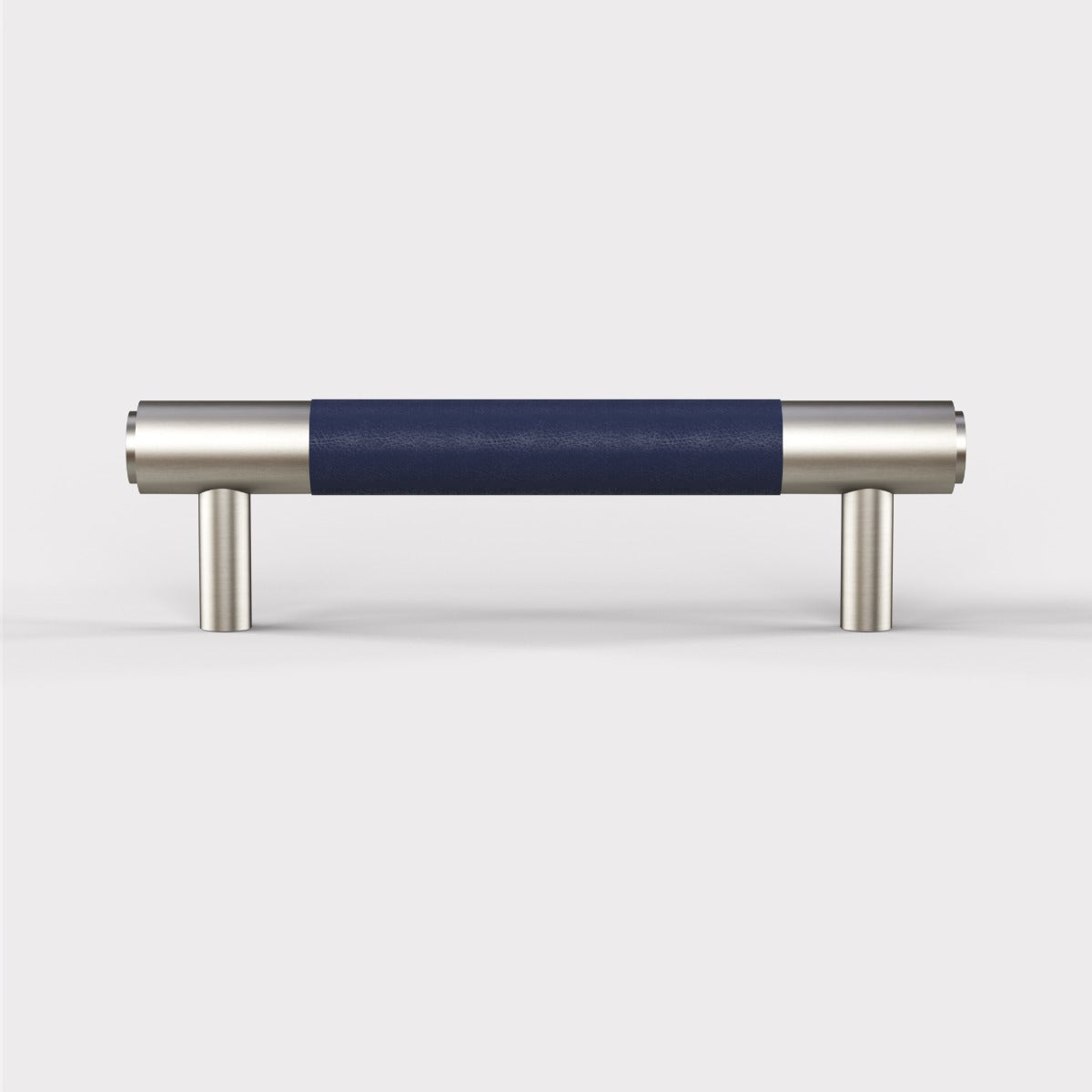 Brass & Blue Leather Cabinet Handles in Silver