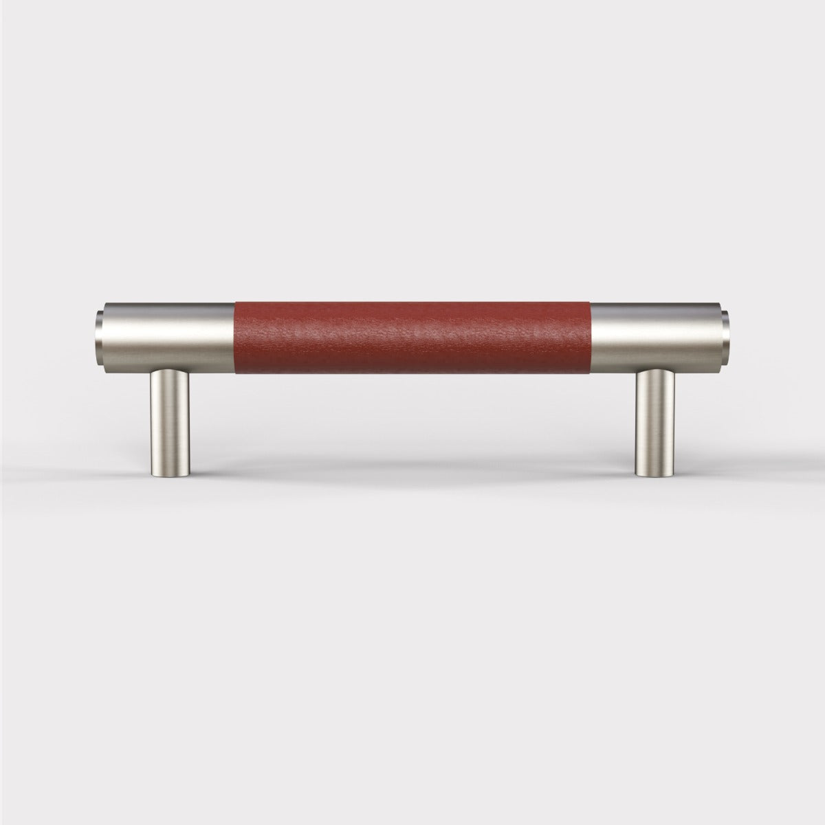 Brass & Brown Leather Cabinet Handles in Silver