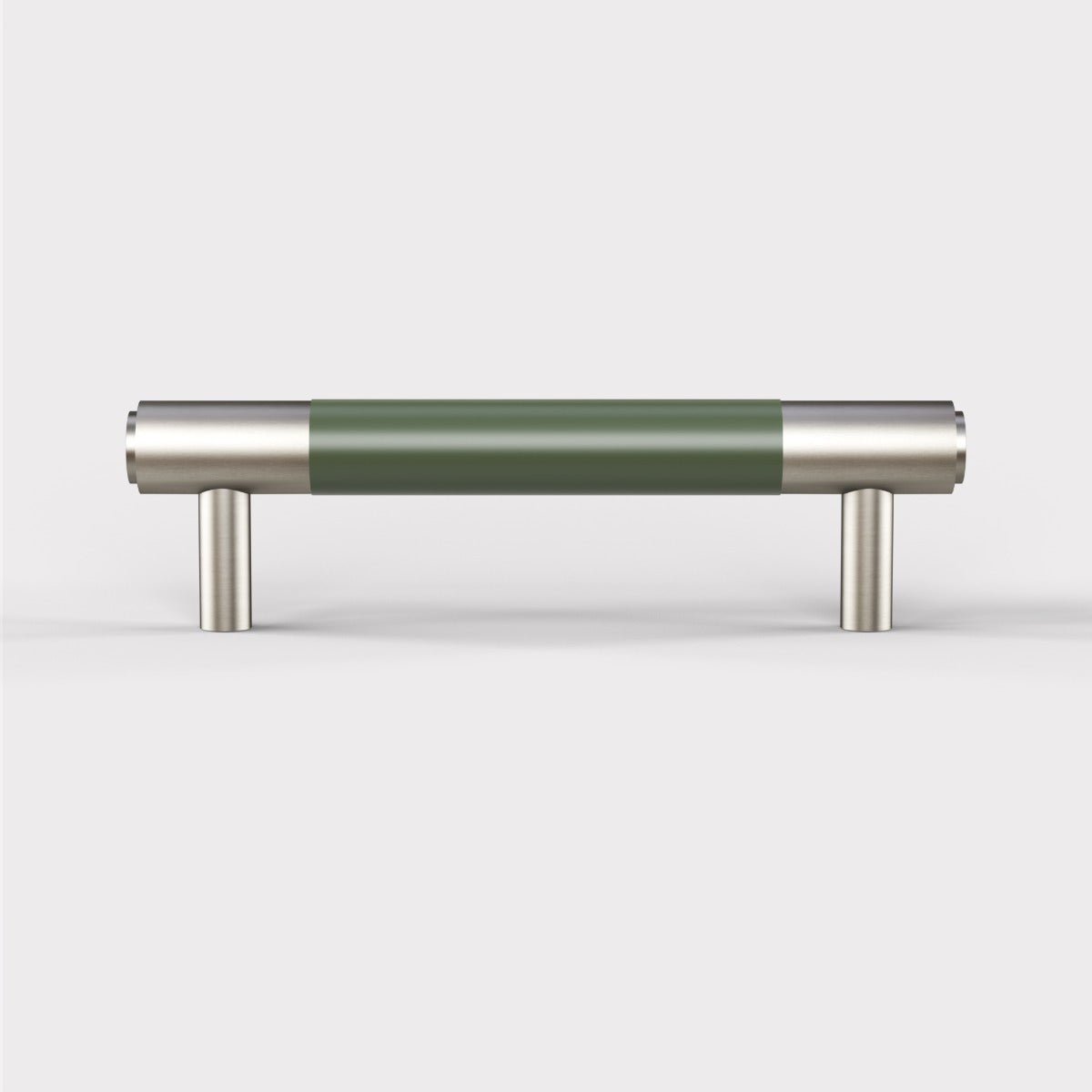 Brass & Green Leather Cabinet Handles in Silver