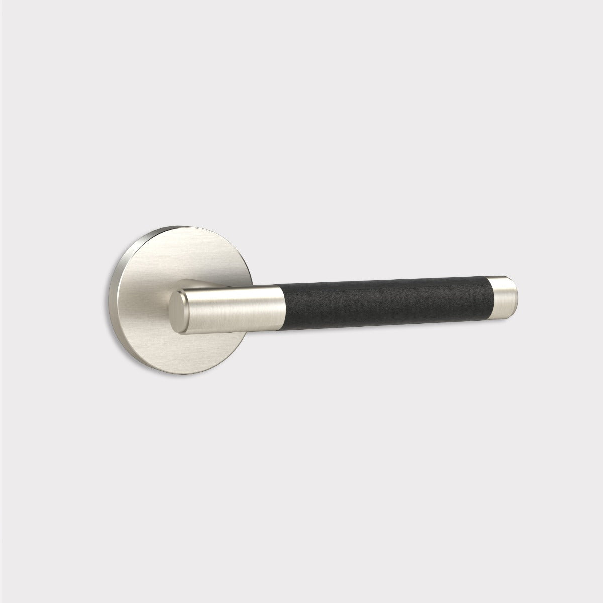 Brass Lever Door Handle in Silver & Black Leather