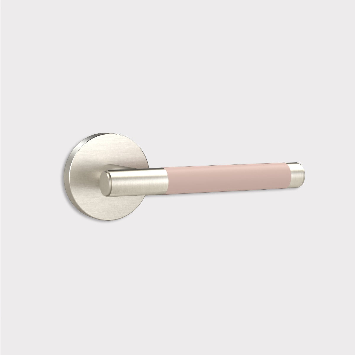 Brass Lever Door Handle in Silver & Pink Leather