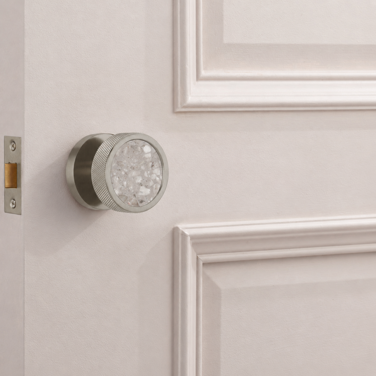 Boutons de porte de mortaise en laiton et terrazzo argenté