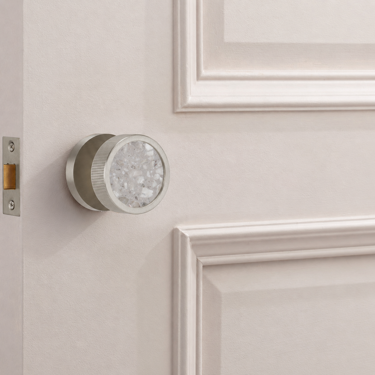 Boutons de porte de mortaise en laiton et terrazzo argenté