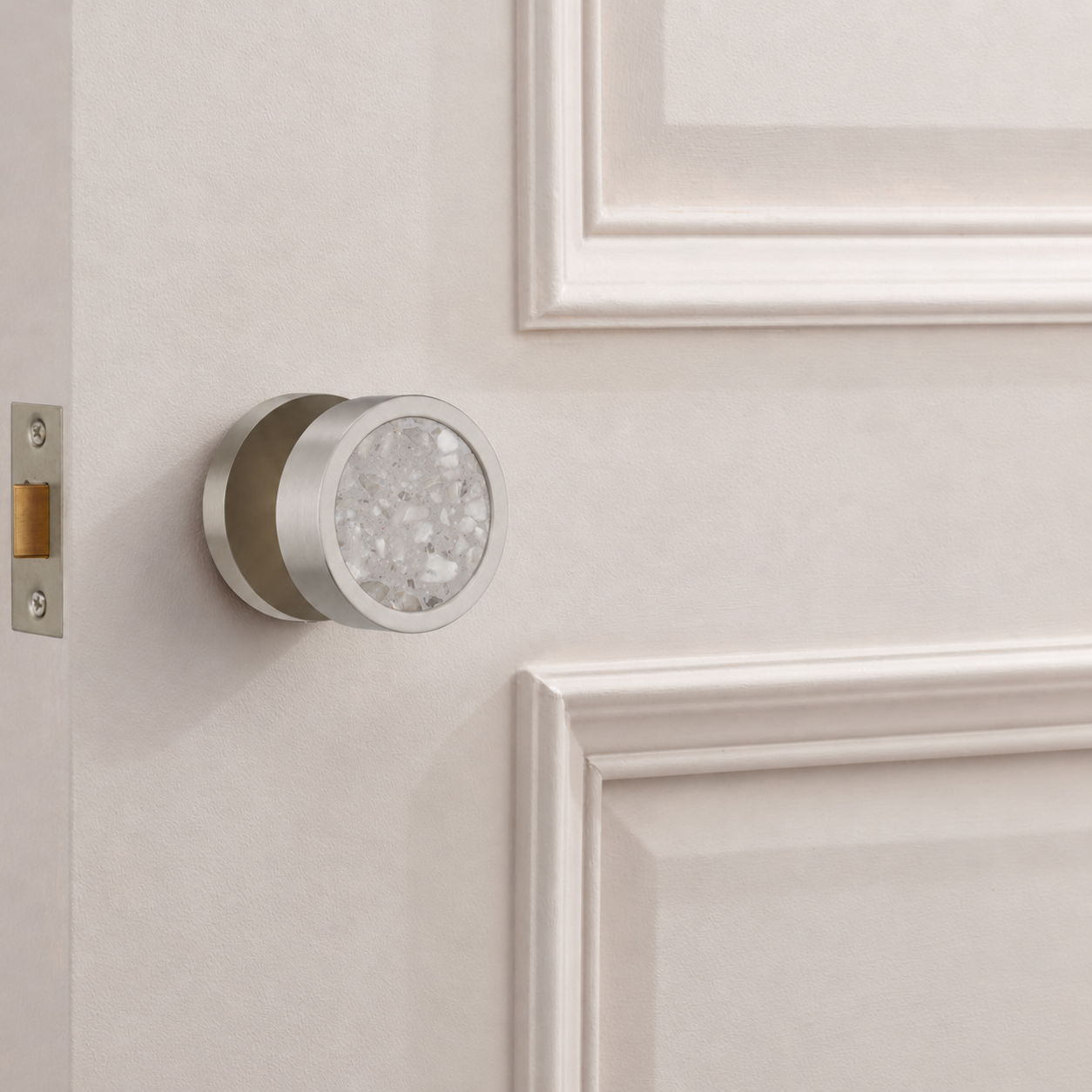 Boutons de porte de mortaise en laiton et terrazzo argenté
