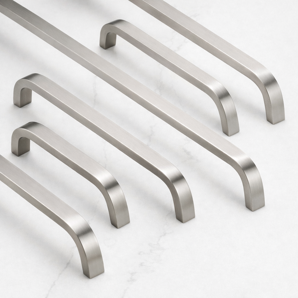 Brass Curved Cabinet Handles in Silver