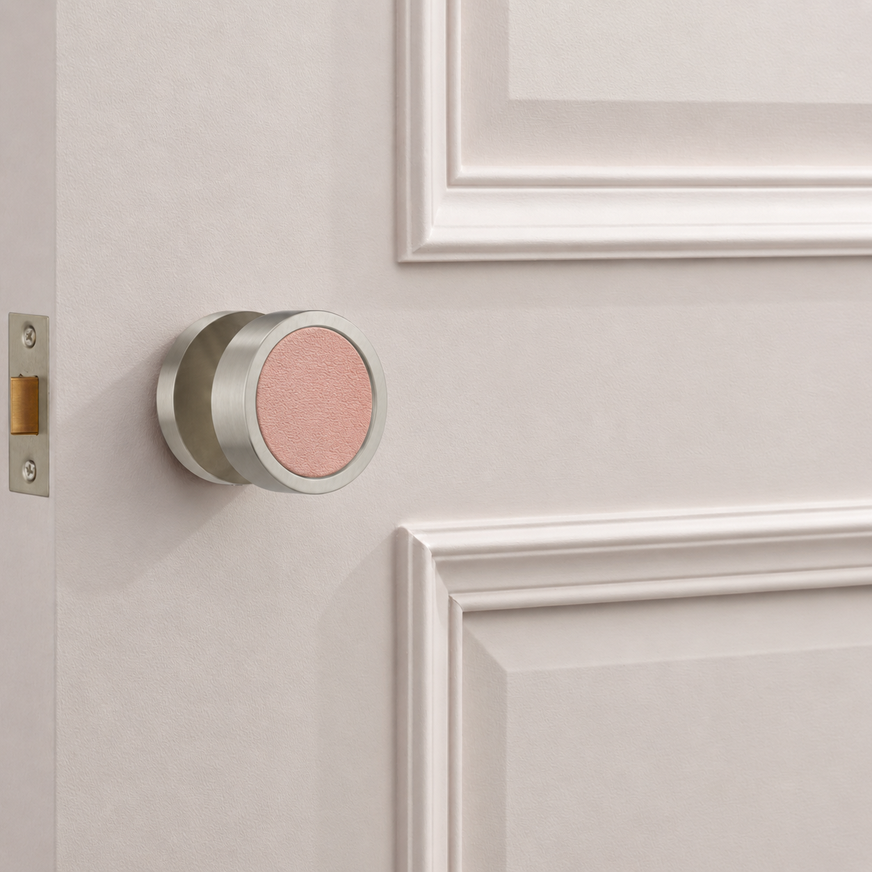 Brass & Leather Mortice Door Knobs in Silver