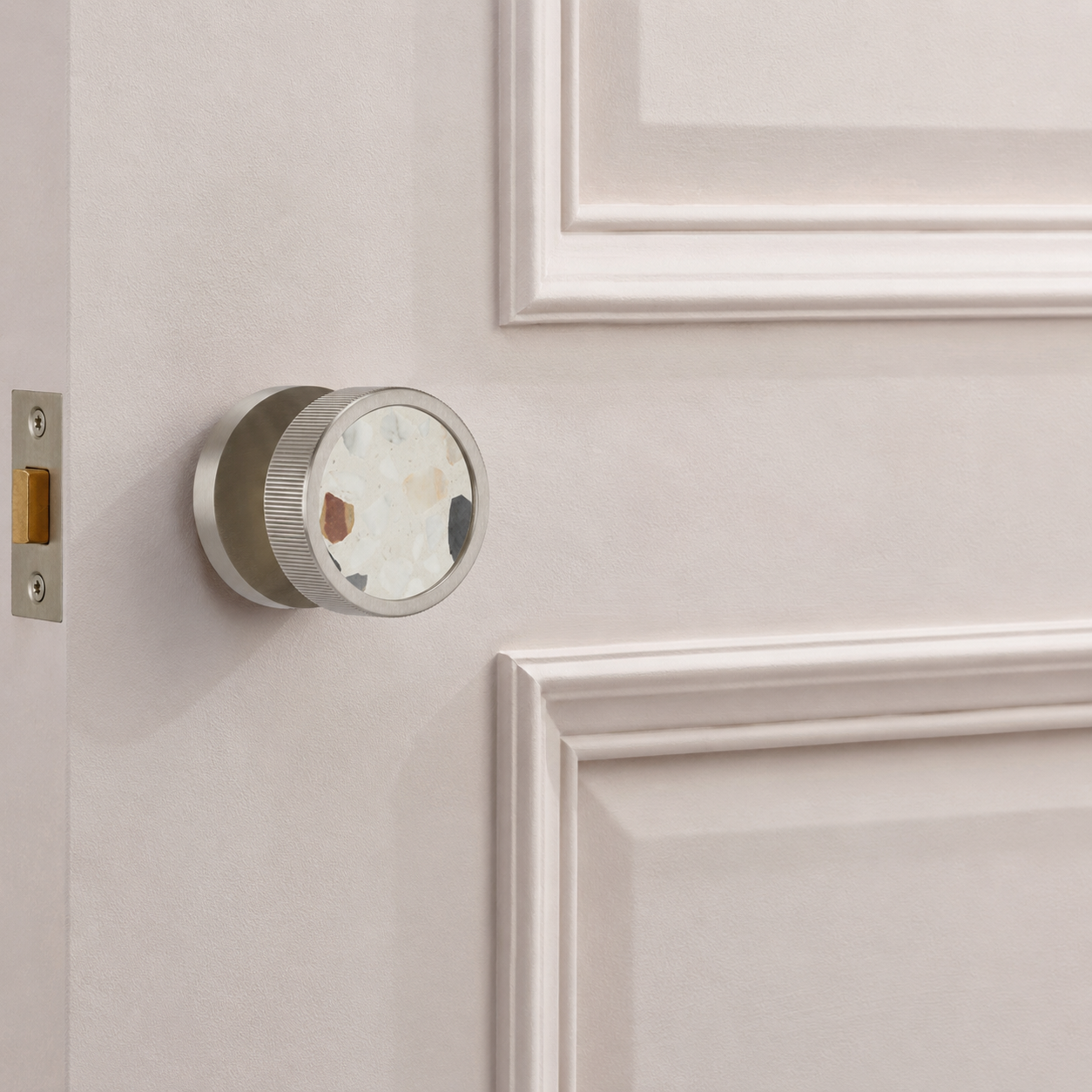 Boutons de porte de mortaise en laiton et terrazzo argenté