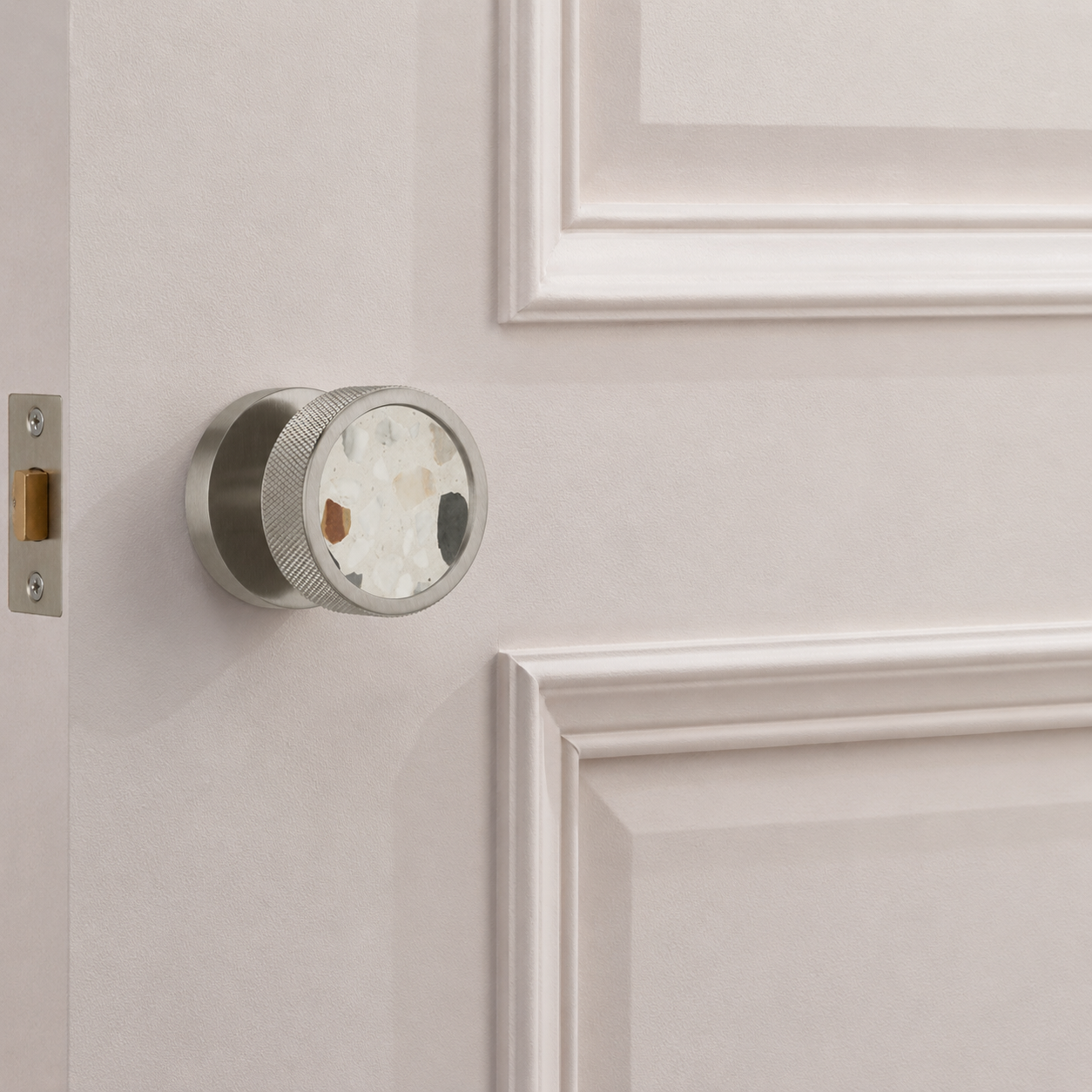 Boutons de porte de mortaise en laiton et terrazzo argenté