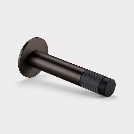 Brass Linear Wall Mounted Door Stop in Bronze and Black