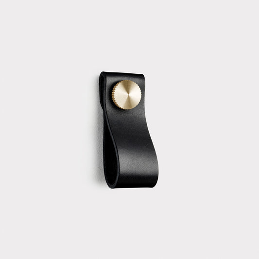 Leather Cabinet Pulls with Studs in Black - Small