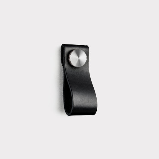 Leather Cabinet Drop  Pulls with Silver Studs in Black - Small