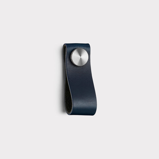 Leather Cabinet Drop Pulls with Silver Studs in Blue - Small