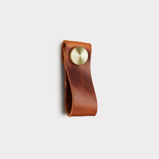 Leather Cabinet Drop Pulls with Gold Studs in Brown - Small
