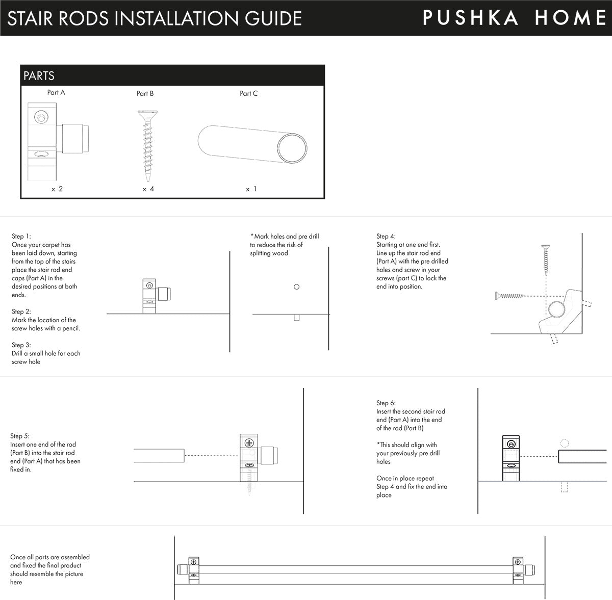 Made to Measure Brass Stair Runner Rod with No Finial in Black