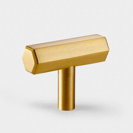 Solid Brass Hexagonal T Bar Handle in Gold