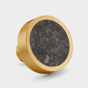 Brass & Black Terrazzo Round Door Knobs in Gold