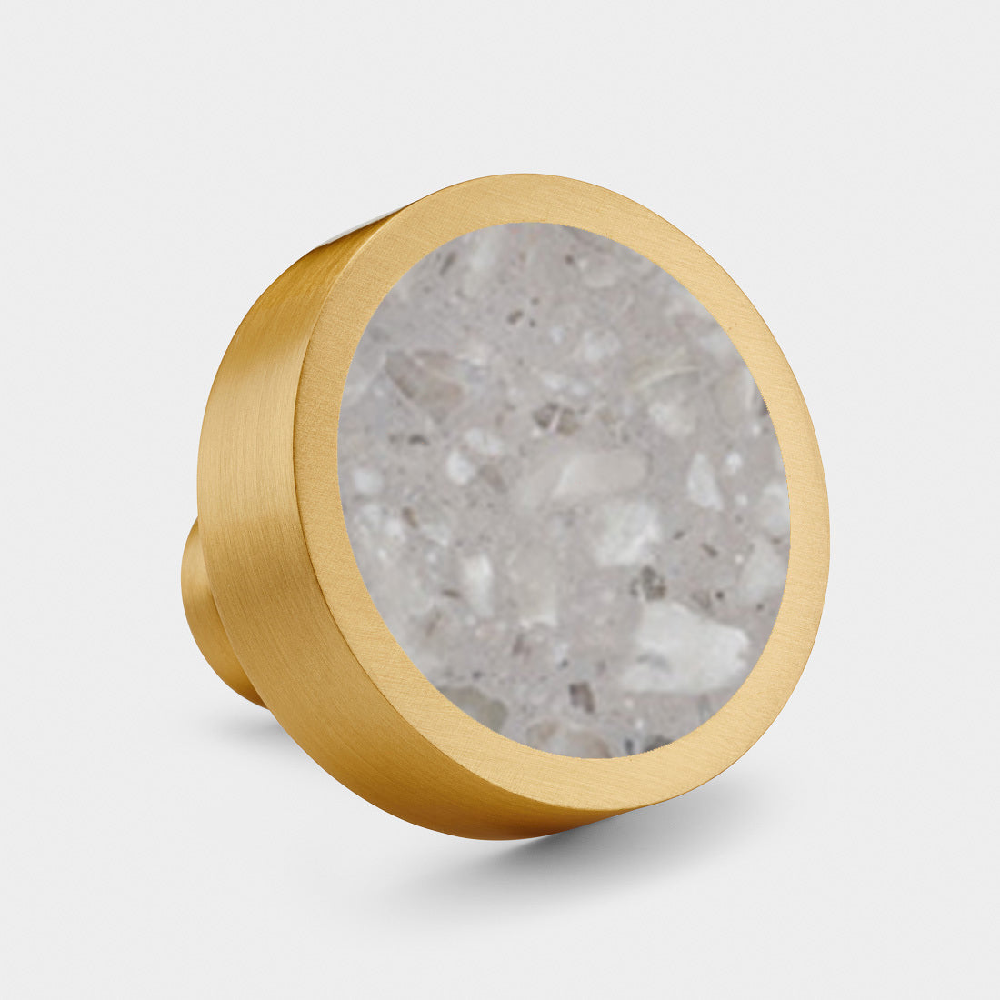 Brass & Grey Terrazzo Round Door Knobs in Gold