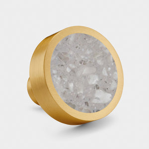 Brass & Grey Terrazzo Round Door Knobs in Gold