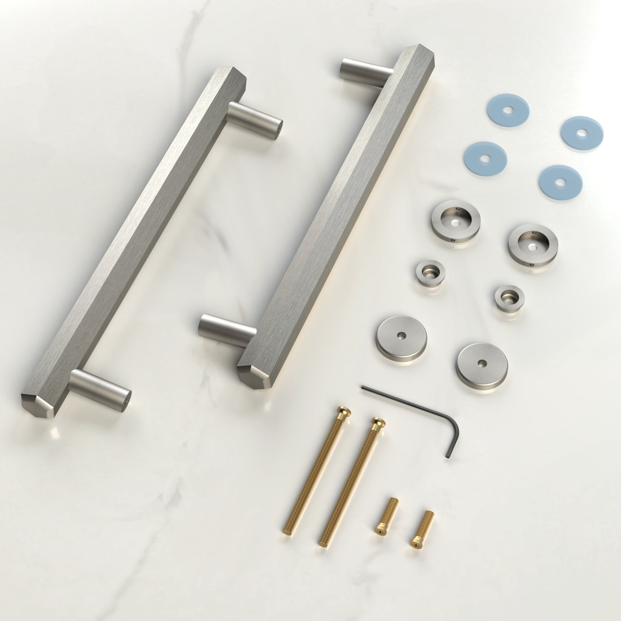 Solid Brass Silver Hexagonal Double Sided Pull Handles