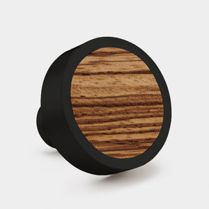Brass & Zebrano Wood Round Door Knobs in Black