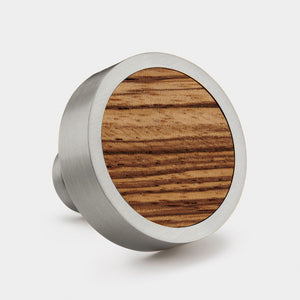 Brass & Zebrano Wood Round Door Knobs in Silver