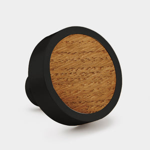 Brass & Oak Wood Round Door Knobs in Black