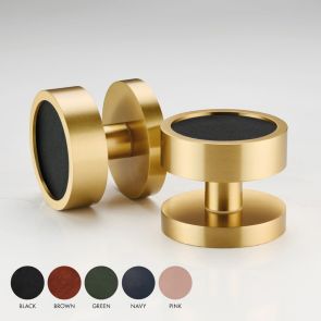 Brass & Leather Mortice Door Knobs in Gold