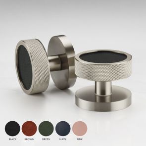 Brass & Leather Knurled Mortice Door Knobs in Silver